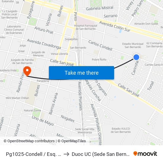 Pg1025-Condell / Esq. Aron to Duoc UC (Sede San Bernardo) map