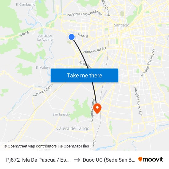 Pj872-Isla De Pascua / Esq. El Abeto to Duoc UC (Sede San Bernardo) map