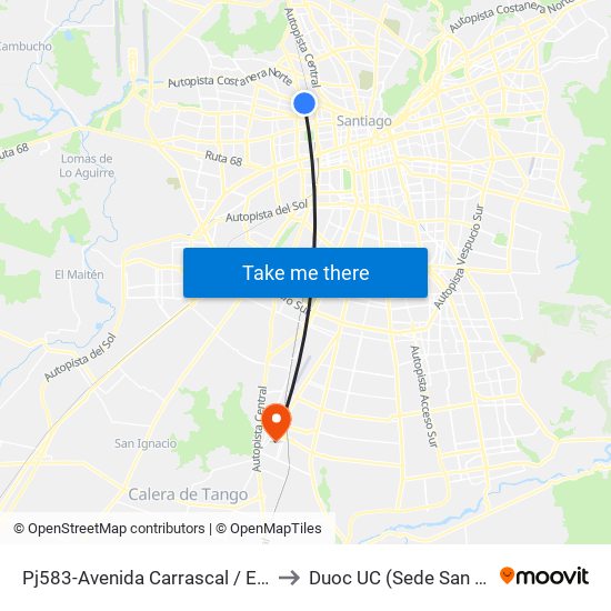 Pj583-Avenida Carrascal / Esq. Villasana to Duoc UC (Sede San Bernardo) map