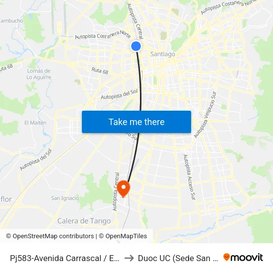 Pj583-Avenida Carrascal / Esq. Villasana to Duoc UC (Sede San Bernardo) map