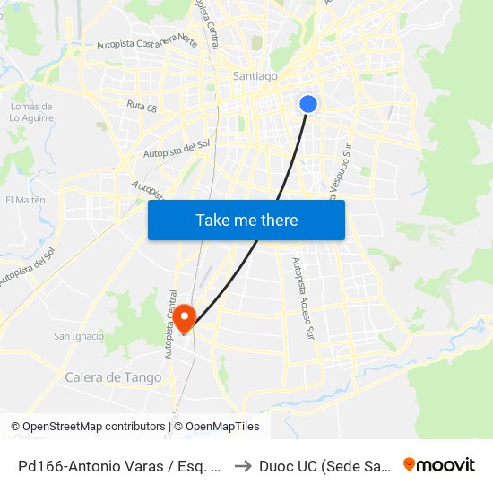 Pd166-Antonio Varas / Esq. Av. Simón Bolivar to Duoc UC (Sede San Bernardo) map