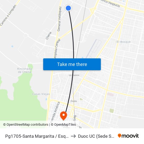 Pg1705-Santa Margarita / Esq. Avenida Lo Espejo to Duoc UC (Sede San Bernardo) map