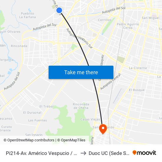 Pi214-Av. Américo Vespucio / Esq. Avenida El Rosal to Duoc UC (Sede San Bernardo) map