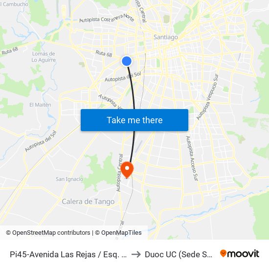 Pi45-Avenida Las Rejas / Esq. Psje. Las.Rejas-Sur to Duoc UC (Sede San Bernardo) map