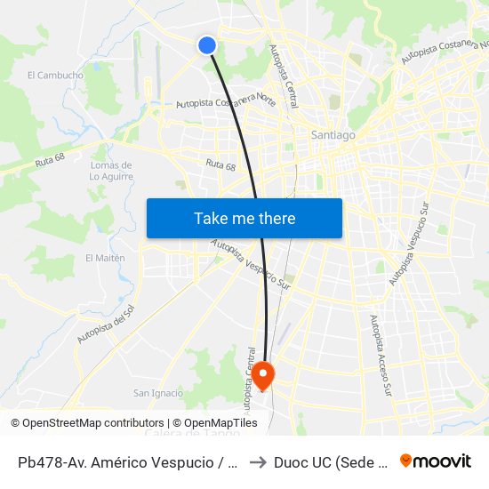 Pb478-Av. Américo Vespucio / Esq. Camino Lo Echevers to Duoc UC (Sede San Bernardo) map