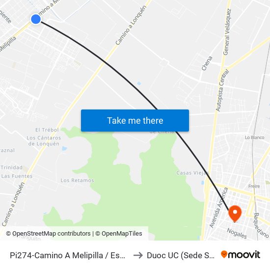 Pi274-Camino A Melipilla / Esq. Jacques Cousteau to Duoc UC (Sede San Bernardo) map