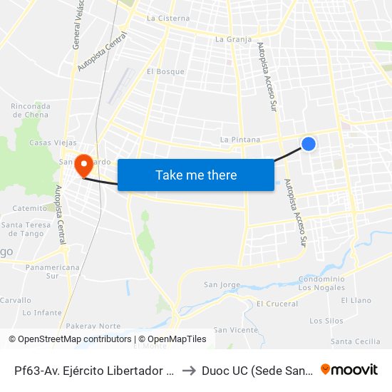 Pf63-Av. Ejército Libertador / Esq. Puquios to Duoc UC (Sede San Bernardo) map