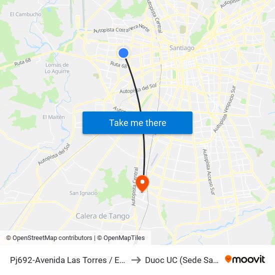 Pj692-Avenida Las Torres / Esq. Los Copihues to Duoc UC (Sede San Bernardo) map