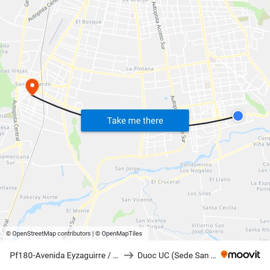 Pf180-Avenida Eyzaguirre / Esq. Finlandia to Duoc UC (Sede San Bernardo) map