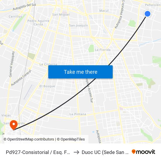 Pd927-Consistorial / Esq. Francisco Otta to Duoc UC (Sede San Bernardo) map