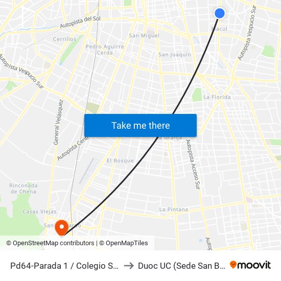 Pd64-Parada 1 / Colegio San Marcos to Duoc UC (Sede San Bernardo) map