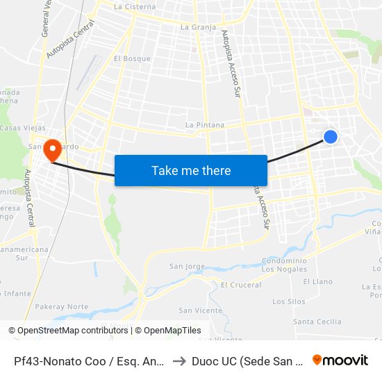 Pf43-Nonato Coo / Esq. Angel Pimentel to Duoc UC (Sede San Bernardo) map