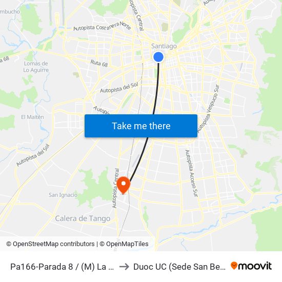 Pa166-Parada 8 / (M) La Moneda to Duoc UC (Sede San Bernardo) map