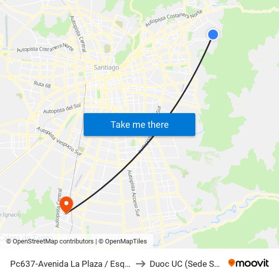 Pc637-Avenida La Plaza / Esq. Circun. Las Flores to Duoc UC (Sede San Bernardo) map