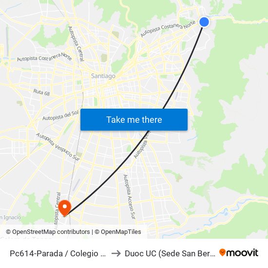 Pc614-Parada / Colegio Hebreo to Duoc UC (Sede San Bernardo) map
