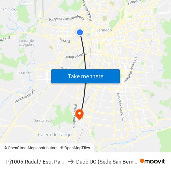 Pj1005-Radal / Esq. Pasaje F to Duoc UC (Sede San Bernardo) map