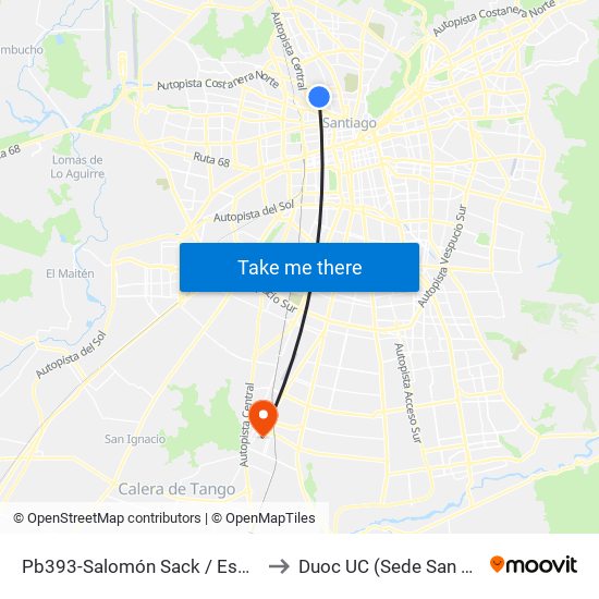 Pb393-Salomón Sack / Esq. Soberanía to Duoc UC (Sede San Bernardo) map