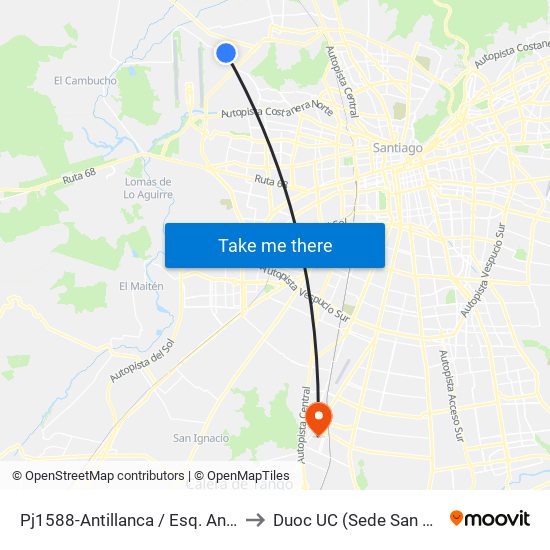 Pj1588-Antillanca / Esq. Antillanca-Sur to Duoc UC (Sede San Bernardo) map