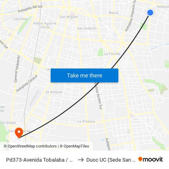 Pd373-Avenida Tobalaba / Esq. Las Viñas to Duoc UC (Sede San Bernardo) map