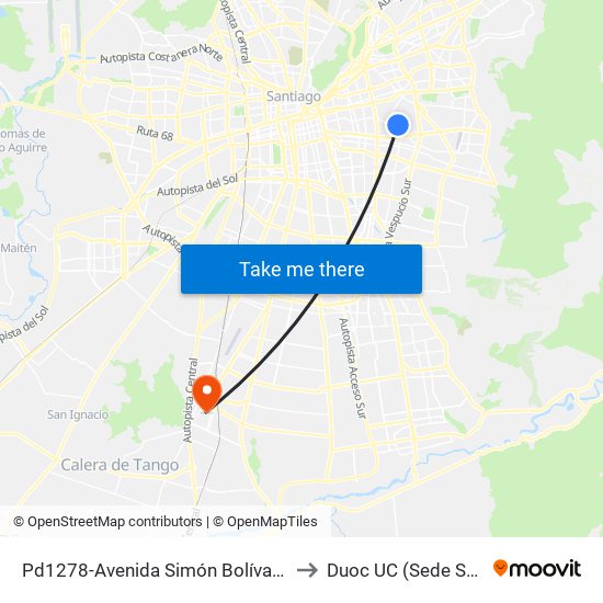 Pd1278-Avenida Simón Bolívar / Esq. Montenegro to Duoc UC (Sede San Bernardo) map