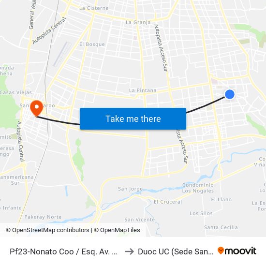 Pf23-Nonato Coo / Esq. Av. L. Matte Larraín to Duoc UC (Sede San Bernardo) map