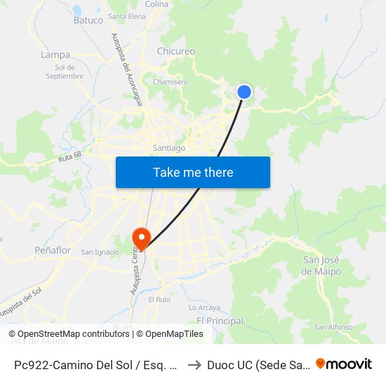 Pc922-Camino Del Sol / Esq. Camino Del Yunque to Duoc UC (Sede San Bernardo) map