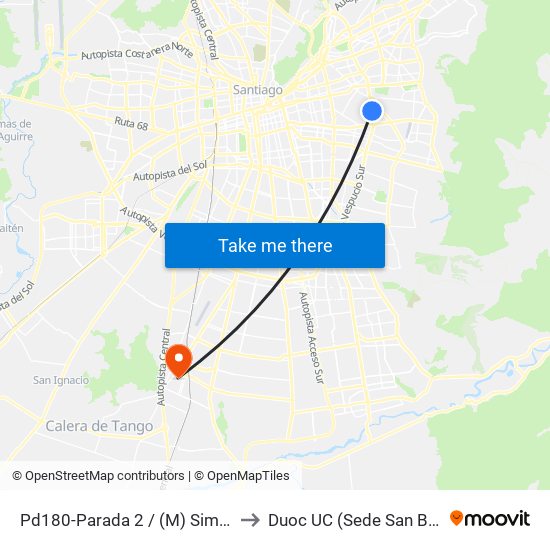 Pd180-Parada 2 / (M) Simón Bolívar to Duoc UC (Sede San Bernardo) map