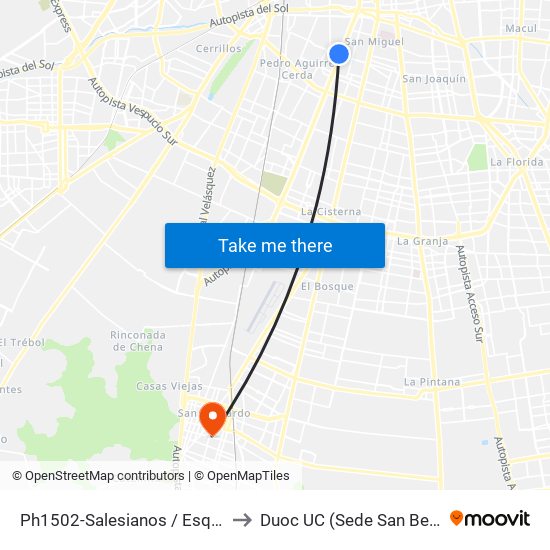 Ph1502-Salesianos / Esq. Romeo to Duoc UC (Sede San Bernardo) map