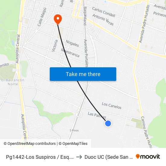 Pg1442-Los Suspiros / Esq. Los Viñedos to Duoc UC (Sede San Bernardo) map