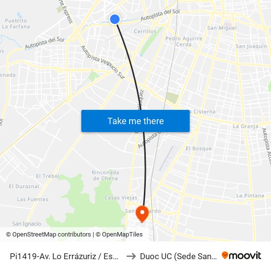 Pi1419-Av. Lo Errázuriz / Esq. Arz. Errázuriz to Duoc UC (Sede San Bernardo) map