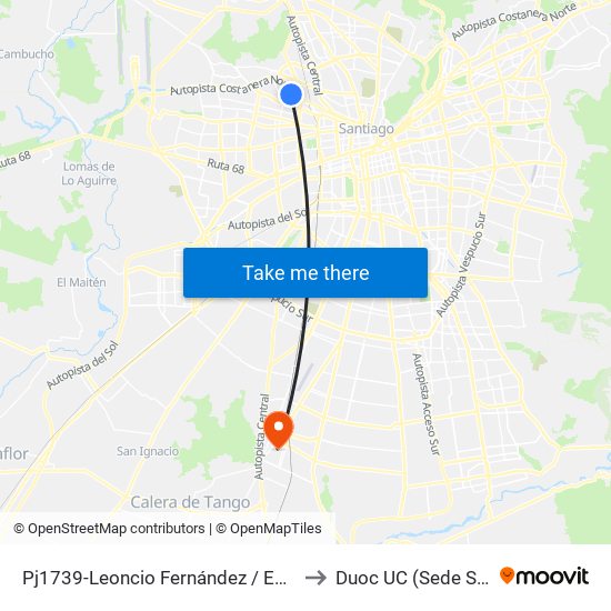 Pj1739-Leoncio Fernández / Esq. Embajador Gómez to Duoc UC (Sede San Bernardo) map