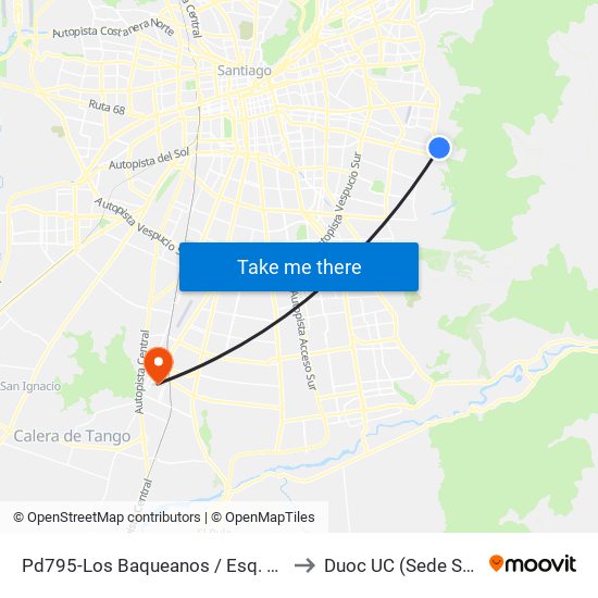 Pd795-Los Baqueanos / Esq. Quebrada San Pedro to Duoc UC (Sede San Bernardo) map