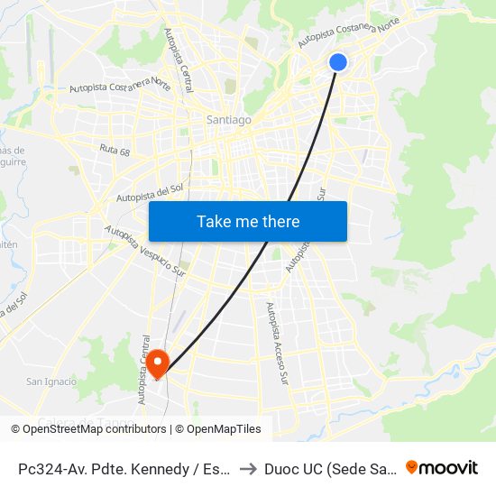 Pc324-Av. Pdte. Kennedy / Esq. Brasilia-Oriente to Duoc UC (Sede San Bernardo) map