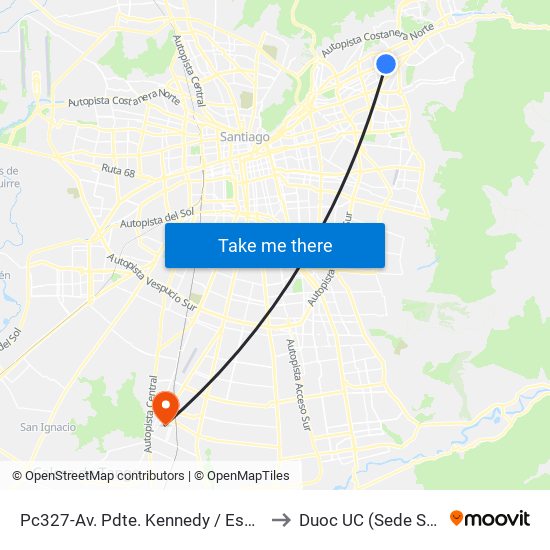 Pc327-Av. Pdte. Kennedy / Esq. Av. Las Tranqueras to Duoc UC (Sede San Bernardo) map