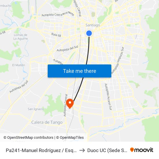 Pa241-Manuel Rodríguez / Esq. Padre M. De Olivares to Duoc UC (Sede San Bernardo) map