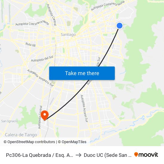 Pc306-La Quebrada / Esq. Avenida La Paz to Duoc UC (Sede San Bernardo) map