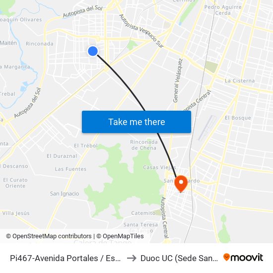 Pi467-Avenida Portales / Esq. San Lorenzo to Duoc UC (Sede San Bernardo) map