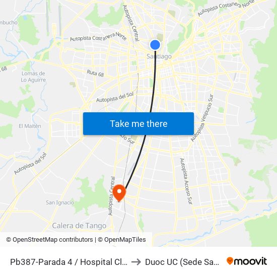 Pb387-Parada 4 / Hospital Clínico U. De Chile to Duoc UC (Sede San Bernardo) map