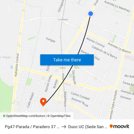 Pg47-Parada / Paradero 37 Gran Avenida to Duoc UC (Sede San Bernardo) map