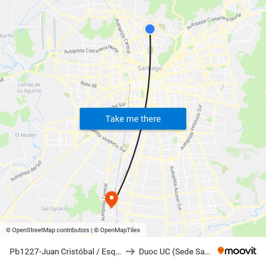 Pb1227-Juan Cristóbal / Esq. Av. Zapadores to Duoc UC (Sede San Bernardo) map