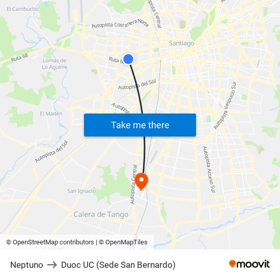 Neptuno to Duoc UC (Sede San Bernardo) map
