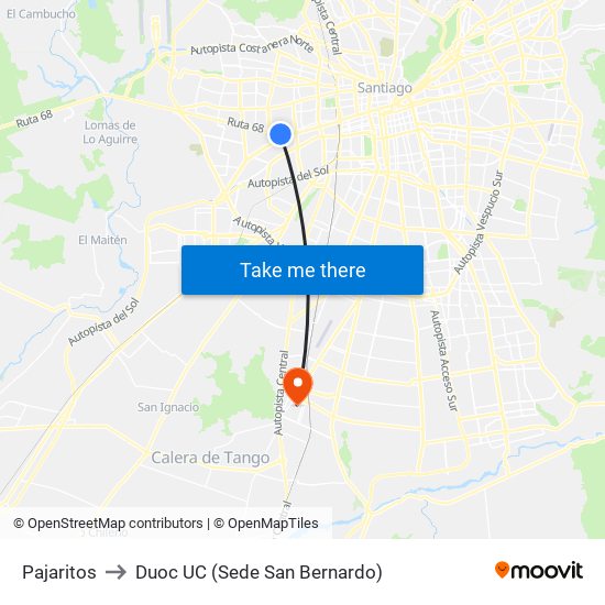 Pajaritos to Duoc UC (Sede San Bernardo) map