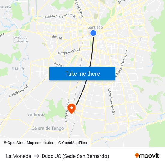 La Moneda to Duoc UC (Sede San Bernardo) map