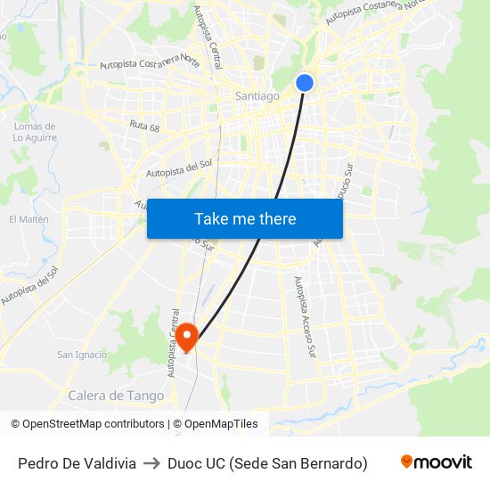 Pedro De Valdivia to Duoc UC (Sede San Bernardo) map