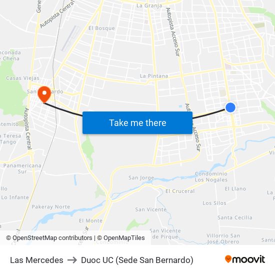 Las Mercedes to Duoc UC (Sede San Bernardo) map