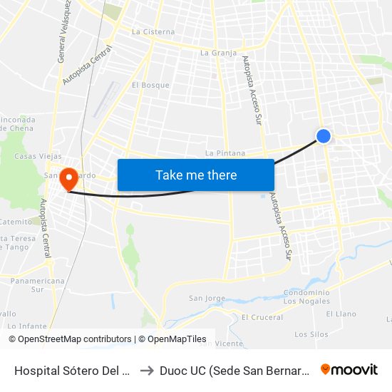 Hospital Sótero Del Río to Duoc UC (Sede San Bernardo) map