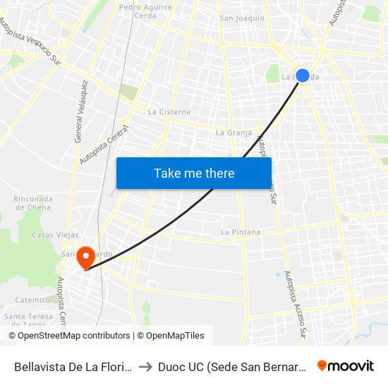 Bellavista De La Florida to Duoc UC (Sede San Bernardo) map