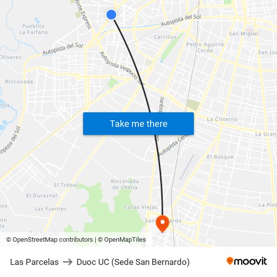 Las Parcelas to Duoc UC (Sede San Bernardo) map