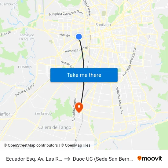 Ecuador Esq. Av. Las Rejas to Duoc UC (Sede San Bernardo) map
