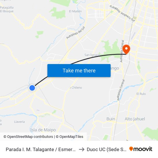 Parada I. M. Talagante / Esmeralda Esq. 21 De Mayo to Duoc UC (Sede San Bernardo) map
